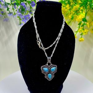 Sterling Silver Plated Bohemian Style Vintage Stone Pendant Necklace